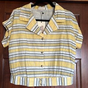 BOMBAY WESTSIDE STRIPE Crop Button Up Blouse Size M